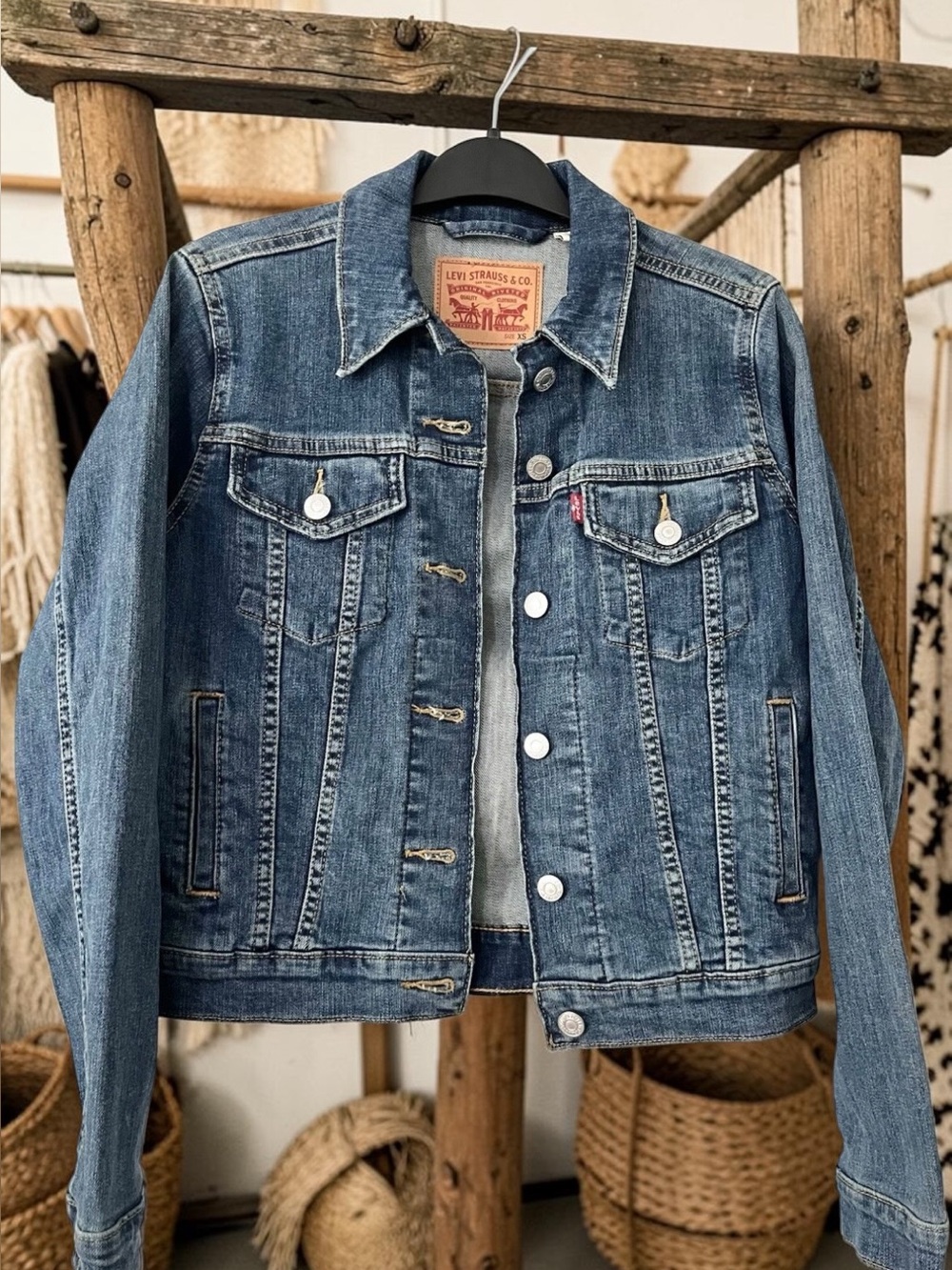 Levi's Trucker Jacket Womens XS Jean Denim Rockabilly Cowgirl Western 90s Casual